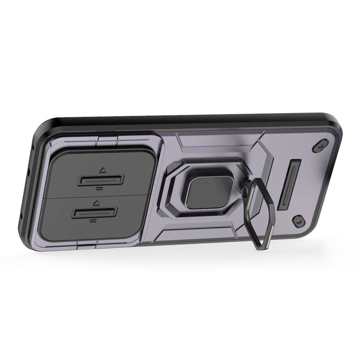 

For Realme 14 Pro+ 5G Case PC+TPU Kickstand Phone Protector with Lens Cover Grey