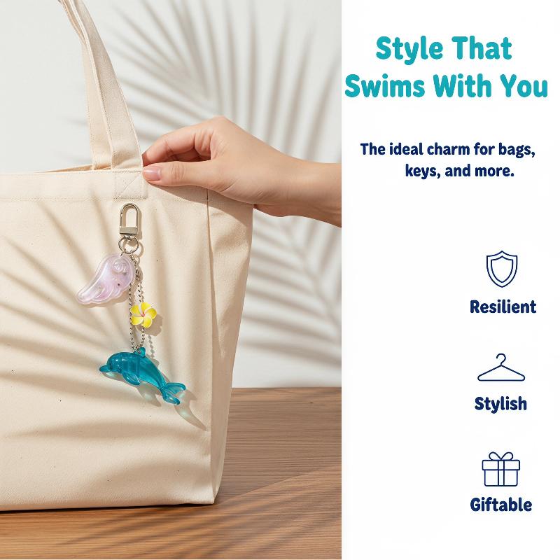 Cute Little Dolphin Pendant Keychain Creativity Wings Design Bag Charm Backpack Hanging Piece Car Key Chain Chic Accessorie
