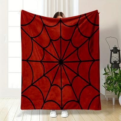 Red Spider Web Pattern Warm Blanket - Flannel Blanket for Bedroom, Living Room, Sofa, and Nap.