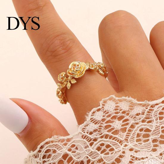 Daily Wear Adjustable Ring Rose Flower Stackable Band for Women Girls Layered Carving Wrap Open Jewelry Gift Birthday Valentine's Day