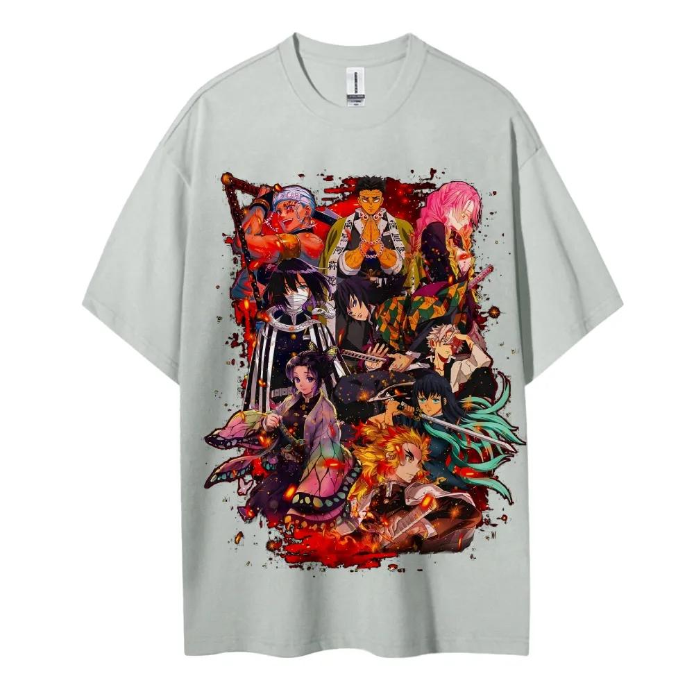 T-shirt Demon Slayer Uomo Cotone Puro Casual Girocollo Manica Corta Abbigliamento Estivo Sportivo Casual Top a Manica Corta