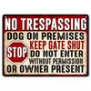 Blechschild BETRETEN VERBOTEN Hund vor Ort Tor geschlossen halten STOP Ohne Erlaubnis nicht eintreten Besitzer anwesend Metallwandplakette Vint