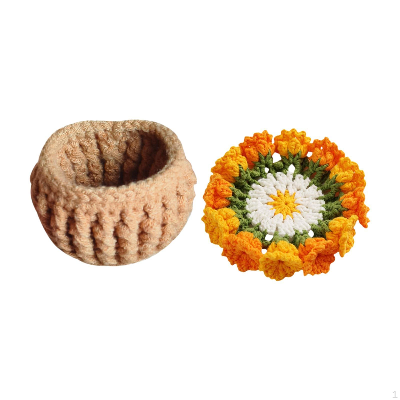 

Набор для вязания крючком для начинающих Подставка для цветочного горшка Полный комплект Легкое вязание из пряжи оранжевый