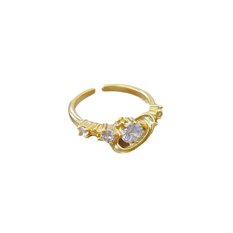 Real Gold Zircon Planet Full Diamond Ring Opening Adjustable Simple Jewelry Japanese Ring Couple Ring