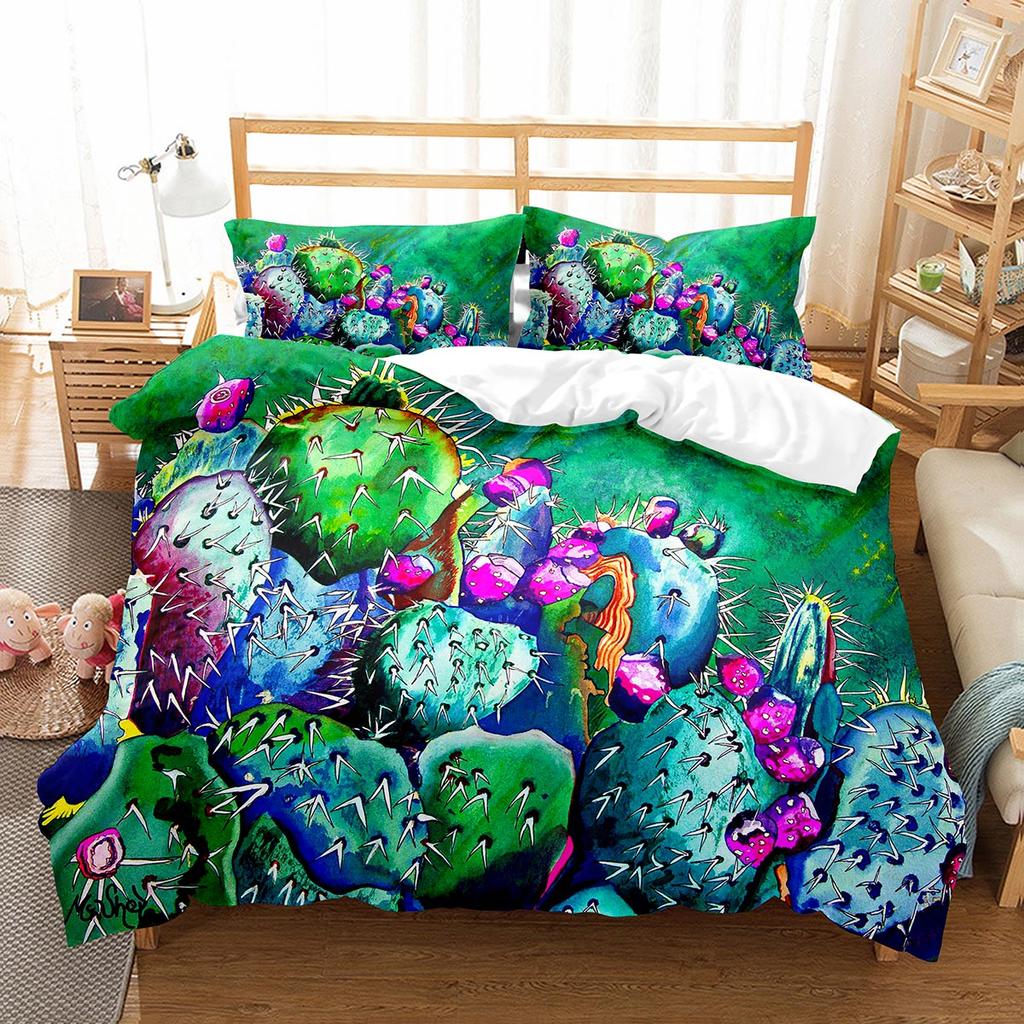 Cactus Duvet Cover Set Desert Plants Pattern Comforter Cover Double Single Size For Kids Teens Adults Bedding Set Quilt Cover