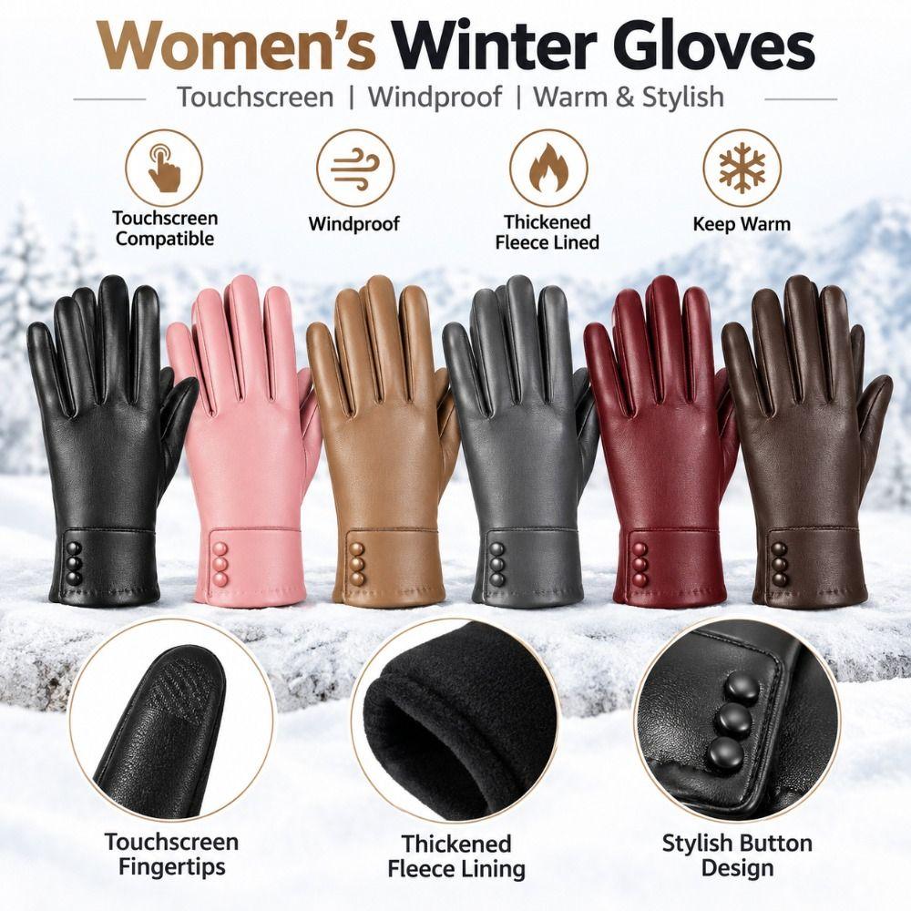 1Pair PU Touchscreen Gloves Touchscreen Windproof Gloves New Thermal Gloves  Winter Wear