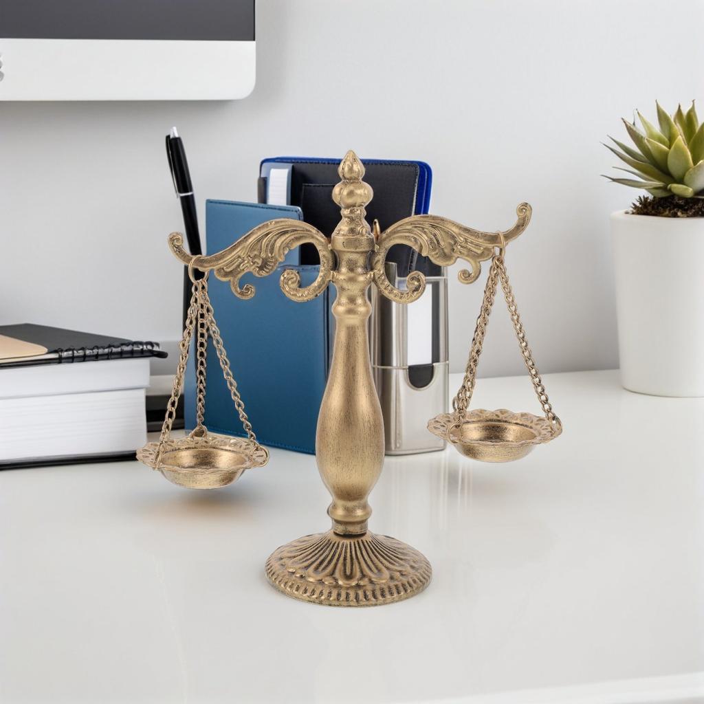 Retro Vintage Libra Balance Scale Metal Sculpture Ornament for Office Desk Home Library Justice Scale Decoration Lawyer Decor