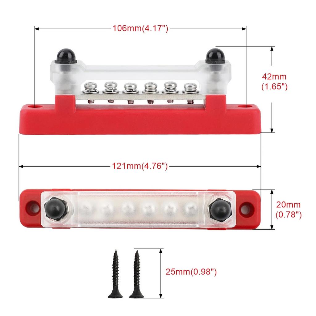 6 Way Bus Bar Terminal Block 300V AC/48V DC 130A AC/150A DC Power Distribution Terminal Block with Cover Heat Shrink Tubing