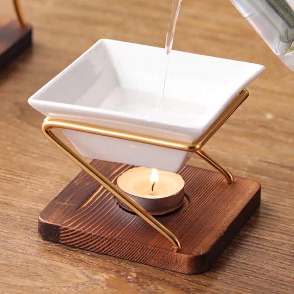 Holzbasis Ölbrenner Metall Wachsschmelz-Wärmer Praktischer Aroma-Diffusor für Raum und Spa Entspannung