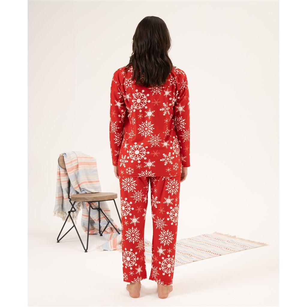 Estiva Snowflake Pattern Front Buttoned Suede Women's Pajama Set