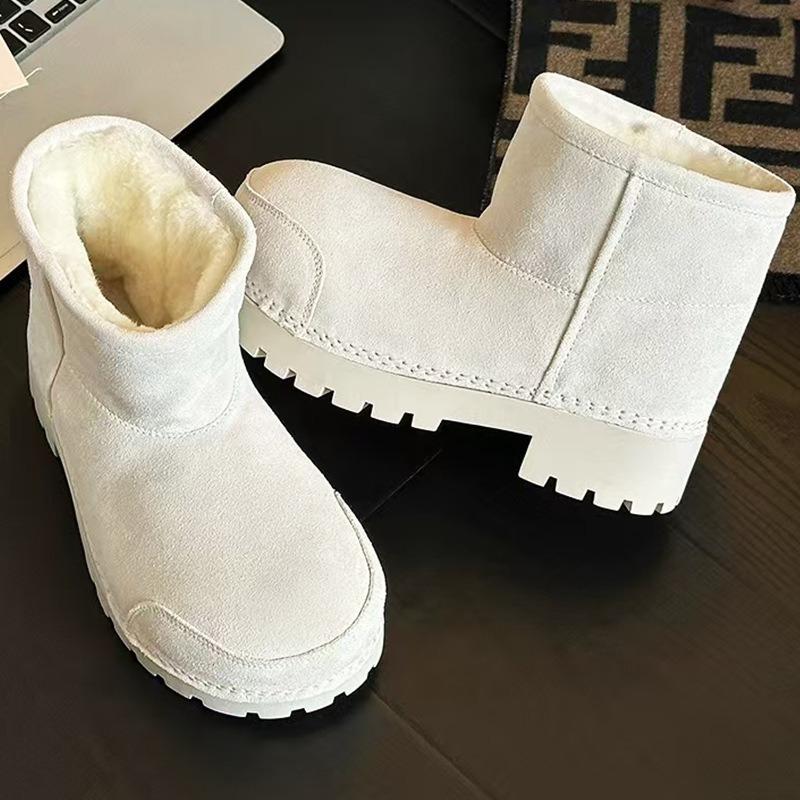 Top version~ Big head snow boots women's muffin heightening autumn and winter new non-slip boots short medium and long tube sheep curly hair snow