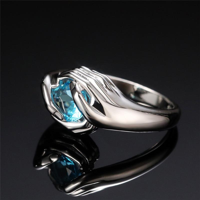 Noua personalitate Hands Hug Design Inele feminine cu zirconiu cubic albastru rotund Hip Hop Inele cool Bijuterii de modă pentru femei