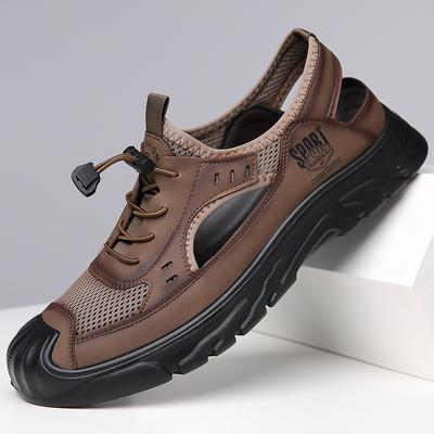 Baotou Sandals Leather Hollow Wading Shoes Men'S Casual Soft Sole Breathable Hole Shoes Men'S Shoes