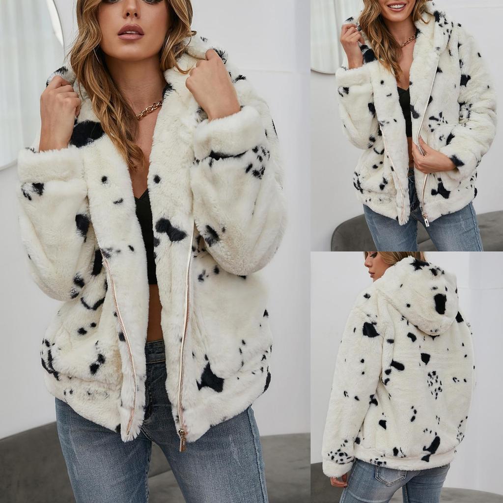 Women's Autumn/Winter Fashion Thickened Cow Hooded Zip Fleece Coat