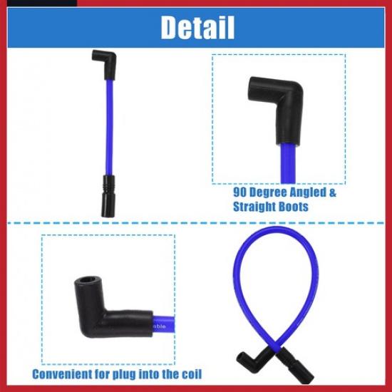 2 Pcs 10.4mm 10mm Motorcycle Spark Plug Wire for Harley Davidson Blue