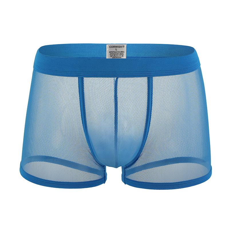 Men Sexy Mesh Boxer Trunks Soft Underwear Transparent Underpants Bulge Pouch Panties Breathable Boxer Shorts Lingerie Knicker
