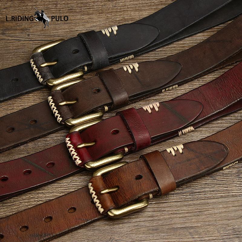 Vintage Genuine Leather Cowhide Belt Men's Genuine Leather Pin Buckle Korean Style Personality Trend Jeans Belt