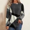 Button Up Geometric Clash Long Sleeve Print Loose T-shirt Women's Top