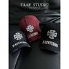 2025 trendy cross baseball cap for women, summer distressed street style with letter embroidery, face-slimming duckbill cap