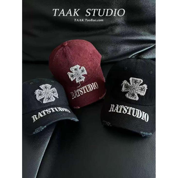 2025 trendy cross baseball cap for women, summer distressed street style with letter embroidery, face-slimming duckbill cap