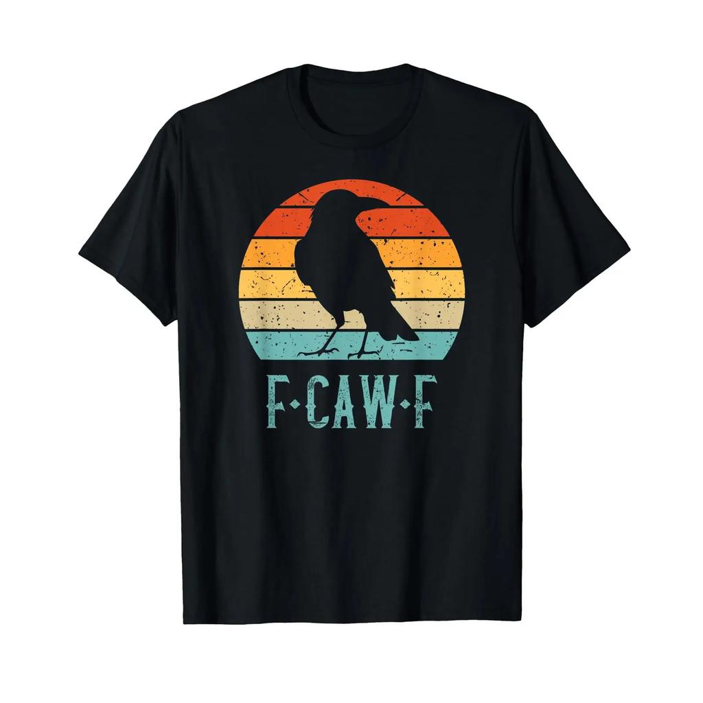 F Caw Black Crow Bird Retro Sunset Vintage T Shirt vintage Washed designer clothes homme Stretched Unisex Casual graphic