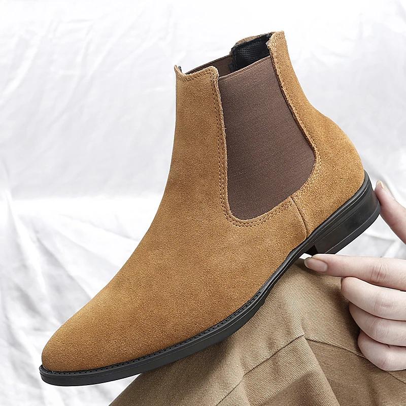 Fashion Men's Chelsea Designer Boots Fashion Solid Color Leather Men Dress Shoes British Style Comfortable Winter Business Men Boots