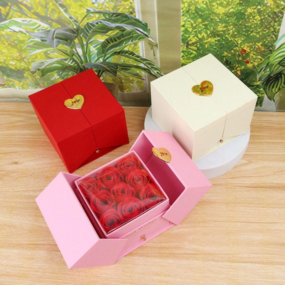 Automatic Pop-up Rose Gift Box Portable Jewelry Box Jewelry Storage Display Case  Proposal Surprise
