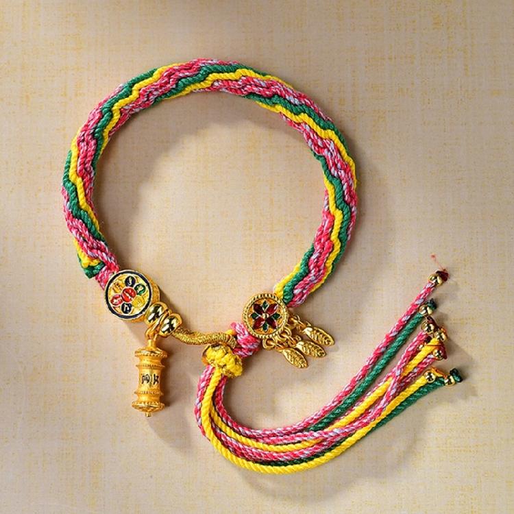 Vibranting Tibetan Handmade Woven Bracelet with Symbolic Patterns Portable Accessory for Festive and Spiritual Event