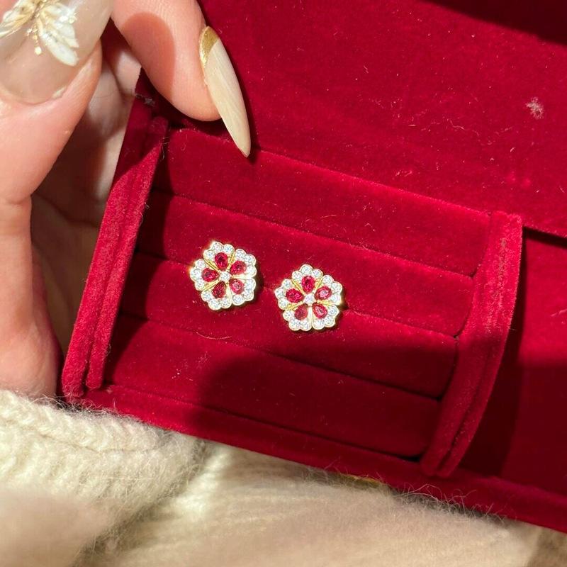 New Chinese Zircon Flower Stud Earrings Necklace Bracelet Simple Fashion Temperament Jewelry Set Light Luxury Niche Jewelry Women