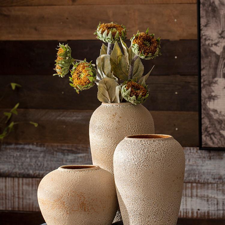 Handmade Retro Nostalgic Large Ceramic Floor Vase – Coarse Pottery Feng Shui Decor for Living Room or Hotel.