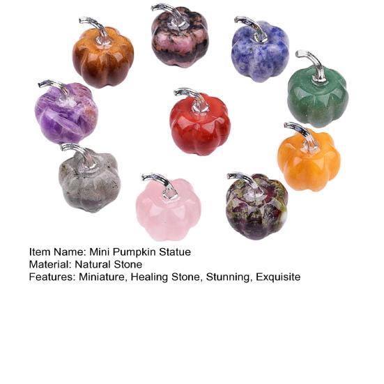 Natural Stone Pumpkin Figurine Mini Carved Gemstone Pumpkin Statue Healing Stones Ornaments for Fall Harvest Thanksgiving Halloween Home Decor