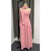 European American Women's Strapless Solid Color Backless Dress, Sexy High Slit Long Party Dress, New Fashion Casual Maxi Dress