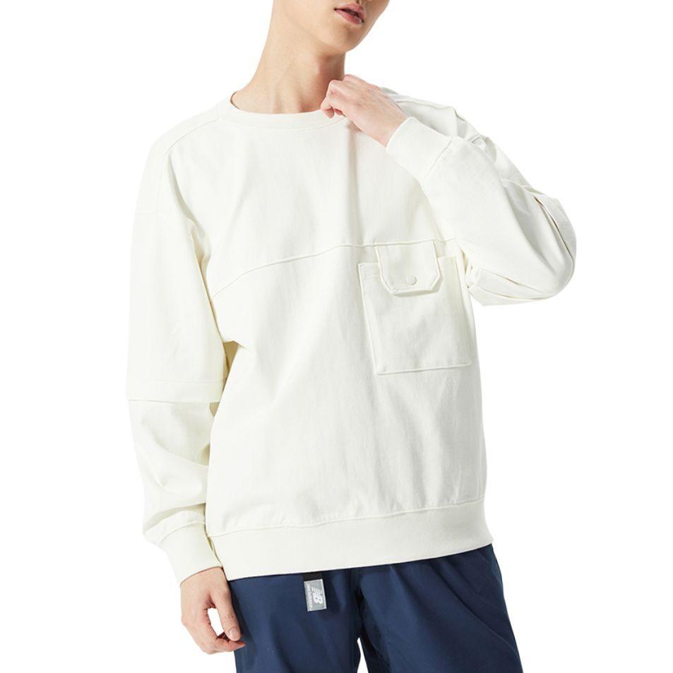 New Balance Sweatshirts Men's Ivory White Crew Neck Moderate Regular AMT21369-IV