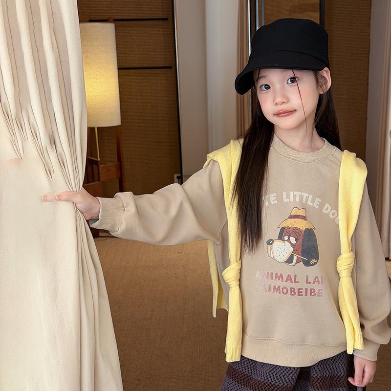 Kids Girls Cute Cartoon Print Casual Loose Round Neck Long Sleeve Pullover Sweatshirt