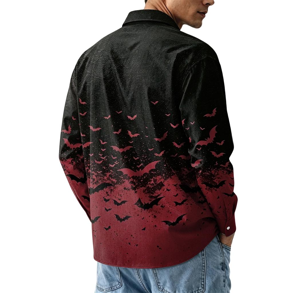 Men's Long Sleeve Button Down Halloween Print Shirt for Party Costume
