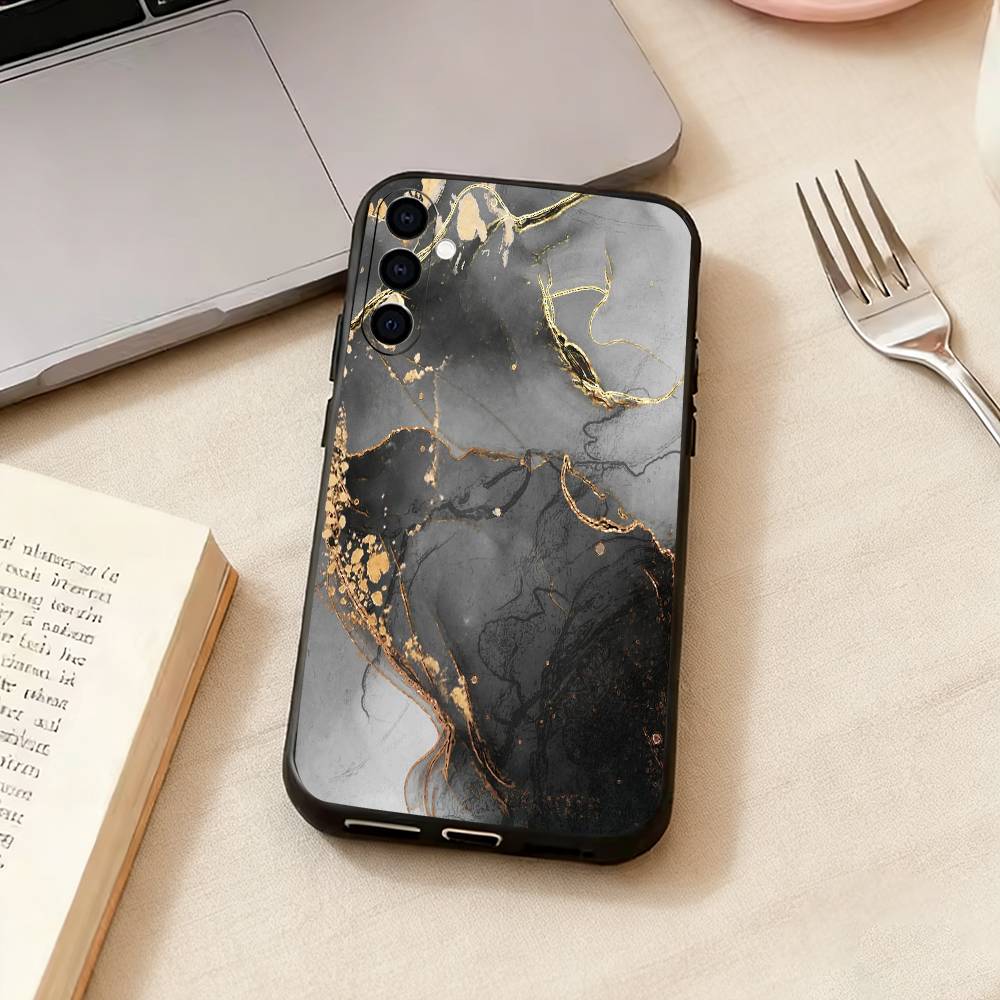 Marble Art Black Gold Phone Case Black Silicone Soft For Samsung Galaxy A73,A72,A71,A70,A53,A52,A51