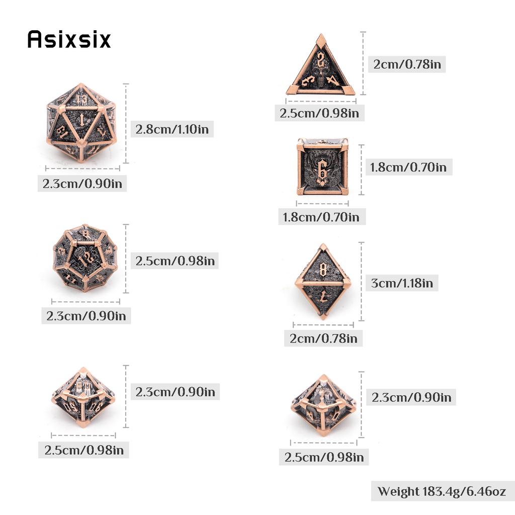 7 Pcs Black Copper Skull Metal Dice Solid Metal Polyhedral Dice Set Suitable for Role-Playing RPG Board Game Card Game