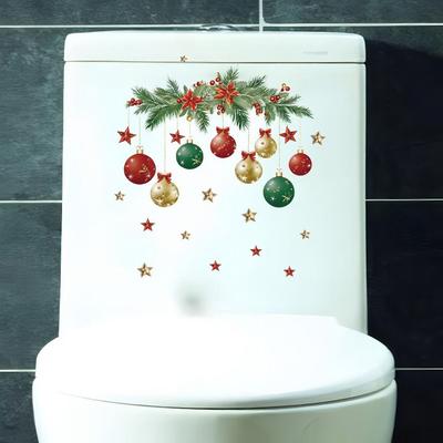Mehrfarbiger Weihnachts-WC-Aufkleber Cartoon-Weihnachtskugel Frohe Weihnachten Dekoration PVC Weihnachtsmann Zerbrochene Wand Dekorative Aufkleber Geschenk