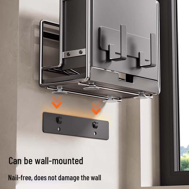 Gun Grey Magnetic Kitchen Storage Rack with Knife and Pot Lid Holder