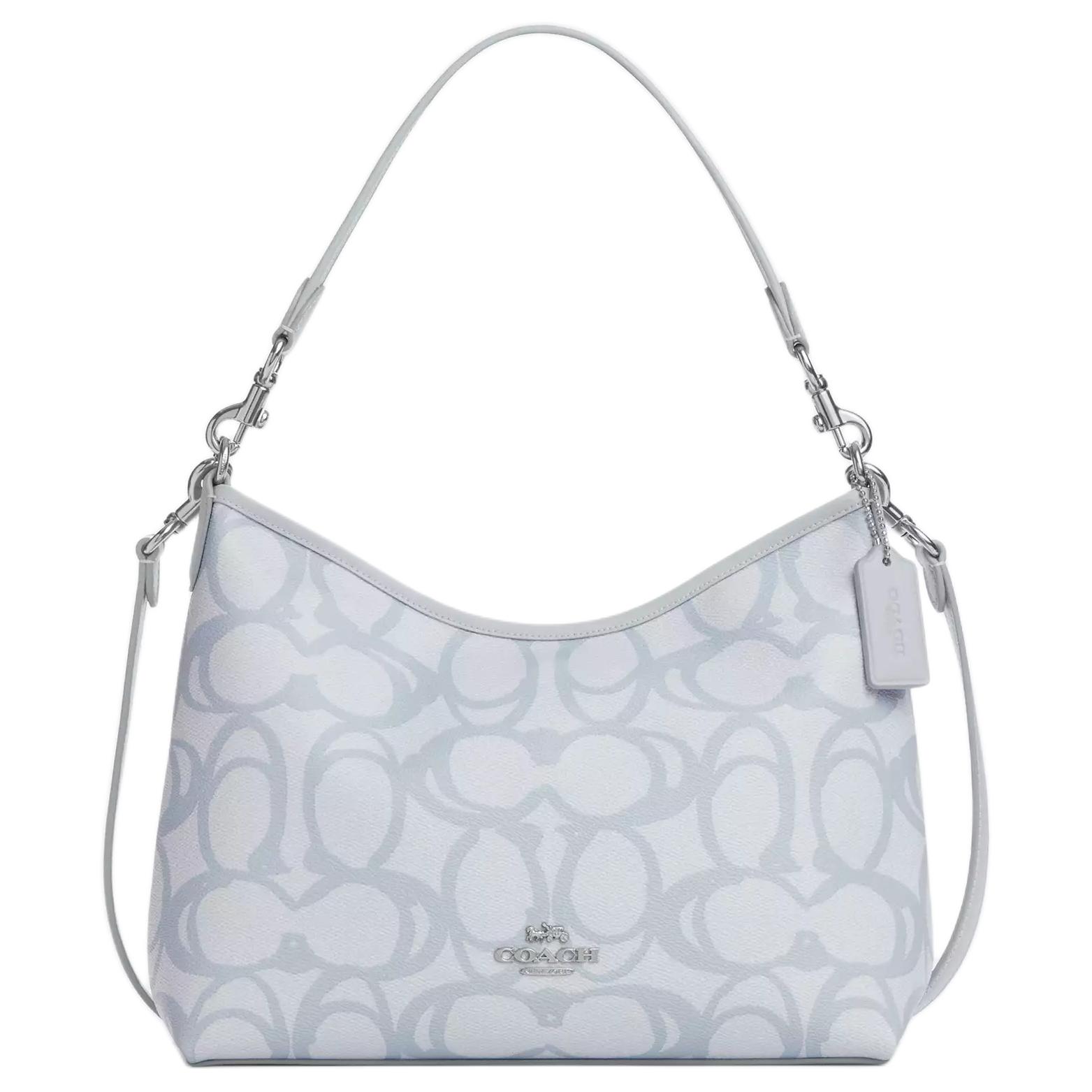 

Coach Laurel 31 Removable Adjustable Shoulder Strap Metal Logo Coated Canvas Shoulder Bag Large Women shoulder bag Silver Ice-Blue CBH87-SVNB9 Basic Set (Bag+Dust Bag)