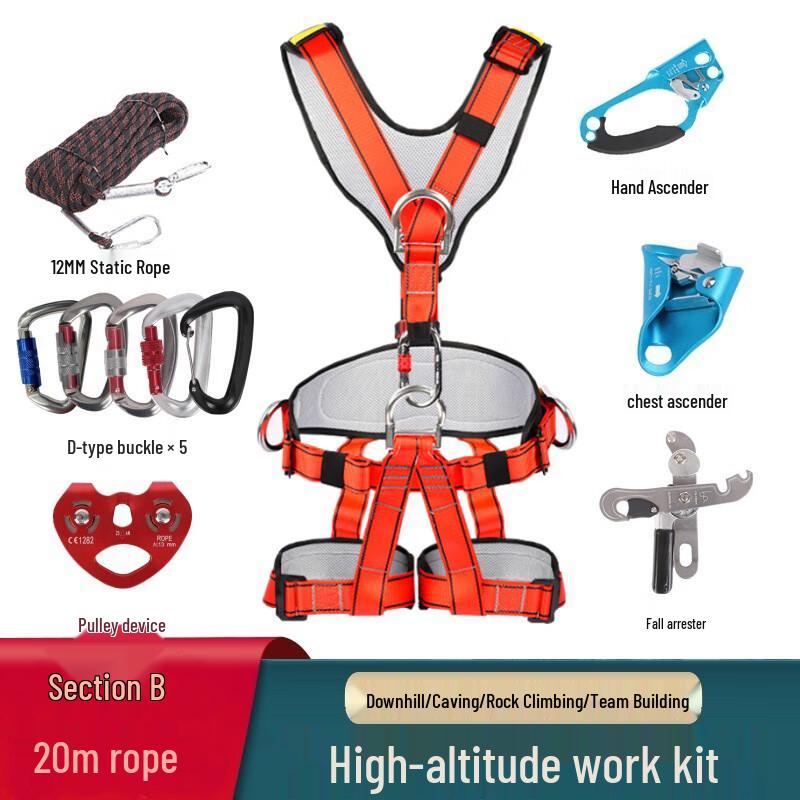 Outdoor Safety Harness Kit with Double Pulley One Size