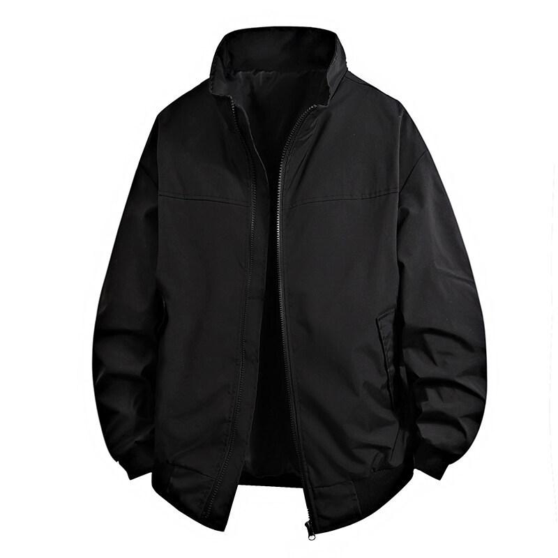 

Autumn Men S Double Zipper Solid Color Jacket Fashion Men S Casual Loose Stand-Up Jacket 3XL чёрный