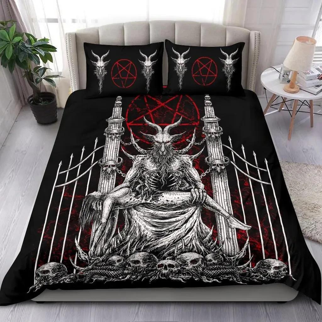 Beding Set Skul Cthulhu Satan Black Goat Printed Cozy Soft Duvet Cover King Quen Twin Single Sized Dimensions Birthday Gift Bedrom Decoration