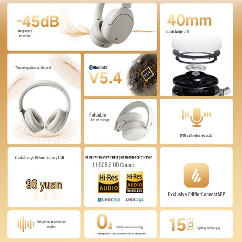 Edifier W830NB Over-ear Active Noise Cancelling Bluetooth Headphones