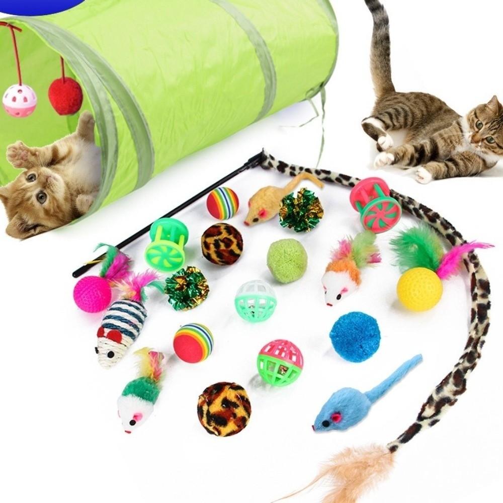 Mouse Shape Balls Pet Cat Toys Set Foldable Cat Tunnel Toys Funny Cat Stick  Kitten Training