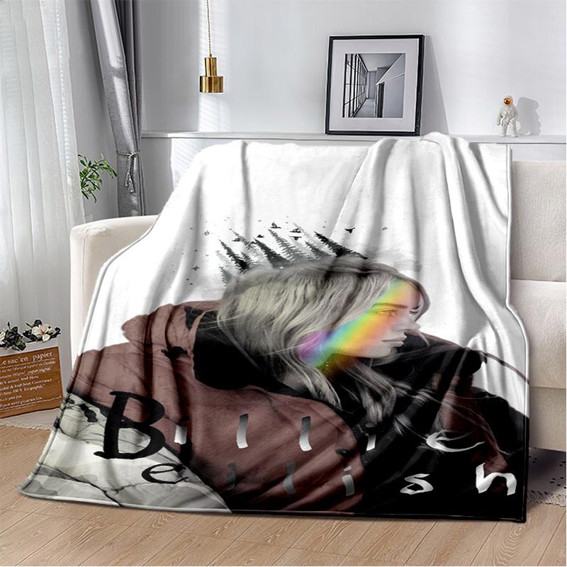 Fashion Billie Eilish Singer Star Flannel Blanket Soft Warm Throw Blanket for Bedroom Living Room Bed Travel Camping Picnic Gift