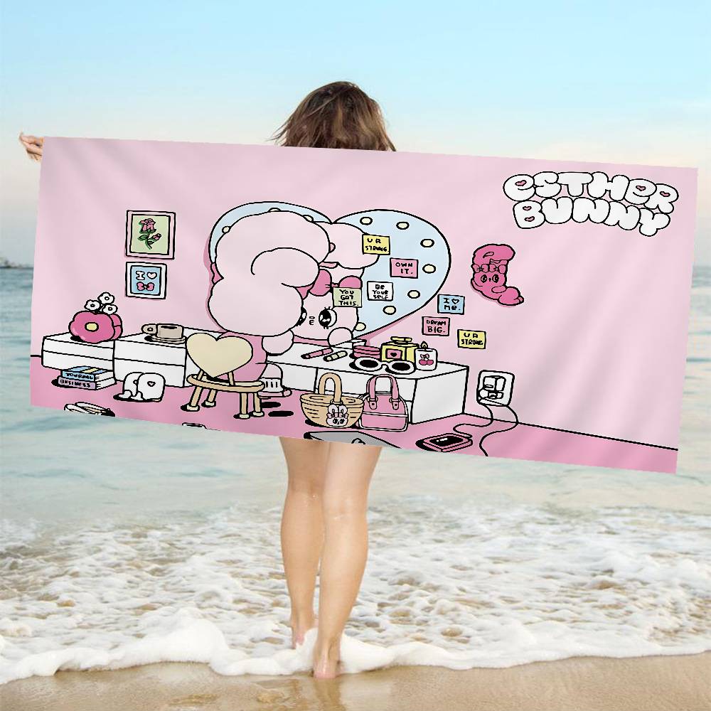 E-Esthers Bunnys Cartoon Microfiber Printed Beach Towel Mountain Climbing Yoga Beach Swimming Running Absorbent Soft Towel