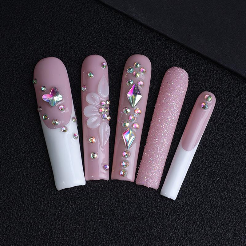 

Ручная работа, стразы, французский стиль, носимые ногти – Легкая роскошь, резной блестящий дизайн ногтей Small