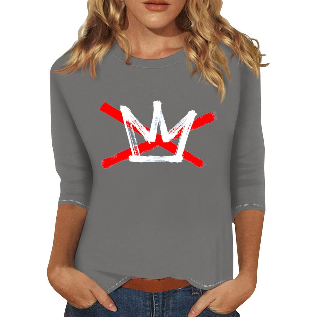 Women's Fashionable Casual Three-quarter Sleeve Round Neck Top