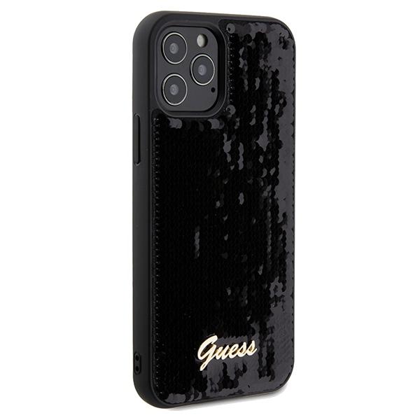 Etui do iPhone 12 Guess Sequin Script Metal Czarne